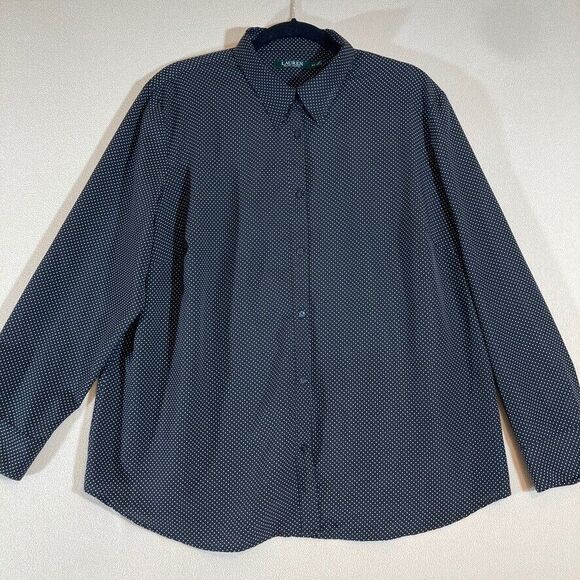 Lauren Ralph Lauren Blouse Sz 2X Black Polka Dot Full Button Professional Office - Picture 1 of 7